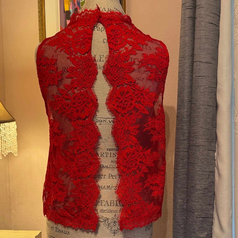 Free People Vibrant Red Lace Blouse
